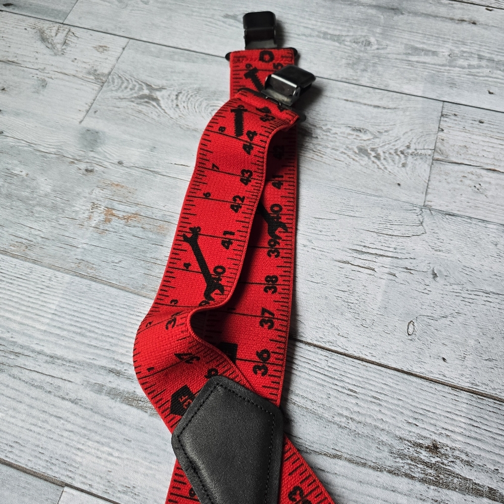 Men's Suspenders X Style Black on Red Measuring Tools - Picture 6 of 7
